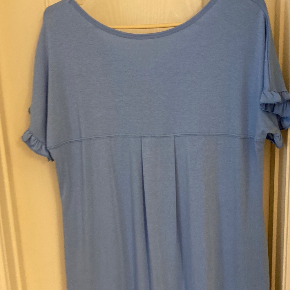 Blue V-Neck Ruffle Sleeve Dress - Picture 9 of 10